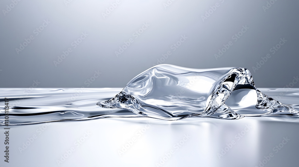 Poster A clear, reflective surface of water flows smoothly, creating an intriguing and serene composition with a soft, light background