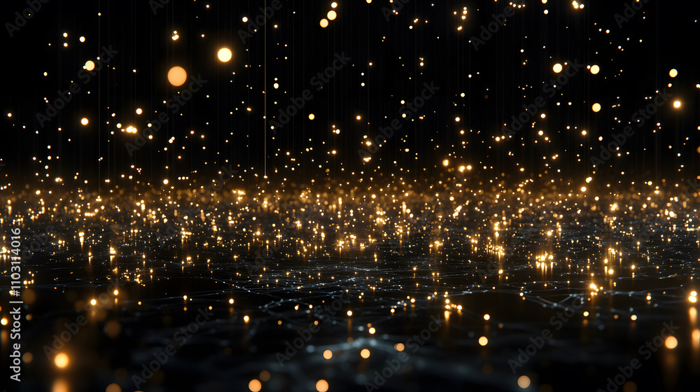Aufkleber A mesmerizing display of golden lights shimmering against a dark backdrop, creating a magical and ethereal atmosphere