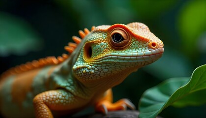 Obraz premium A lizard's head with vibrant orange and yellow markings