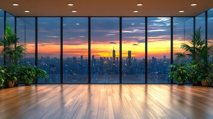 Fototapeta premium Modern office with stunning city skyline view.