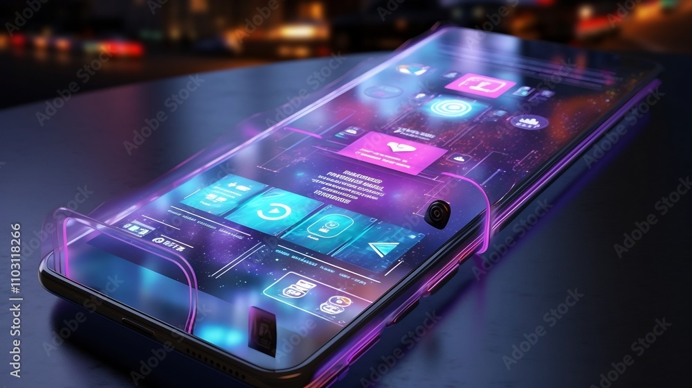 Aufkleber futuristic smartphone with a sleek holographic user interface that seamlessly integrates advanced in