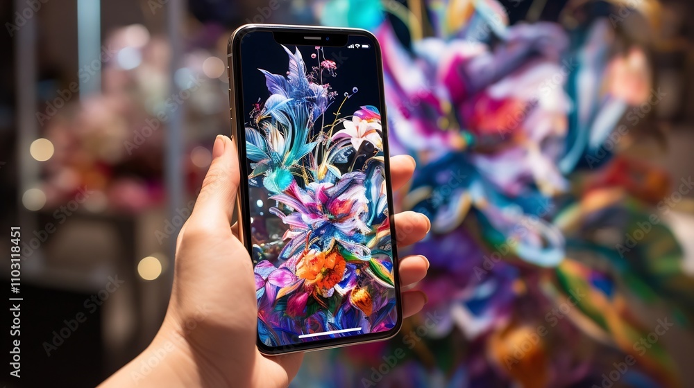 Poster immerse yourself in the captivating fusion of art masterfully displayed on a striking smartphone scr
