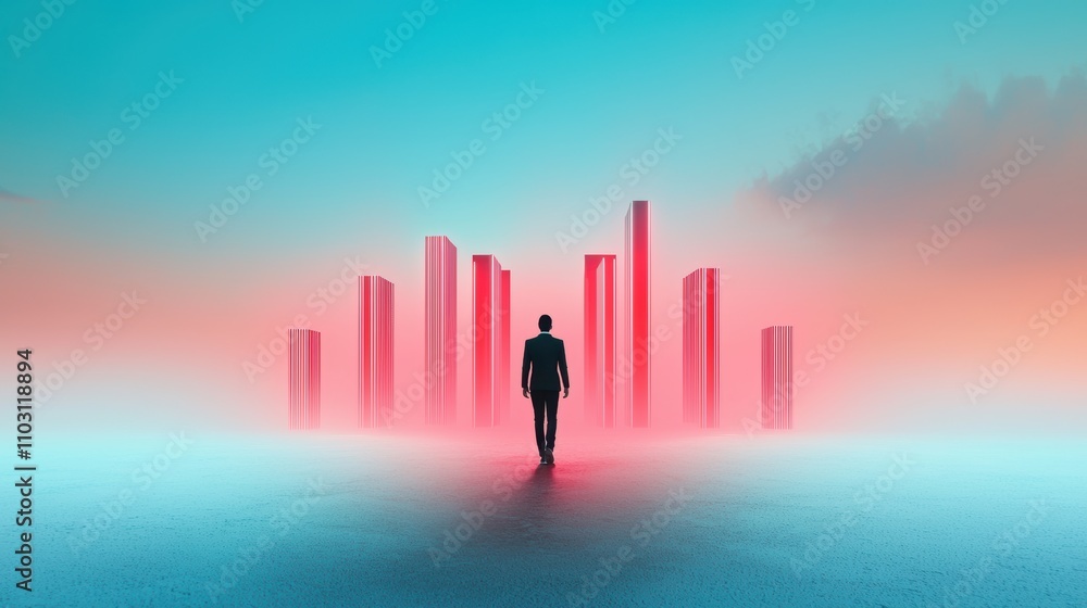 Poster a lone figure walking through a futuristic cityscape with augmented reality overlays and glowing dat