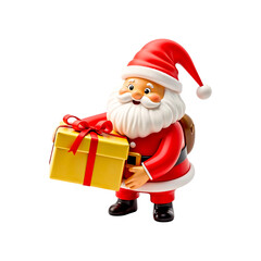 Fototapeta premium 3d cartoon Santa Claus with gift box isolated on transparent background. Santa png. Christmas. New year
