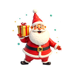 Fototapeta premium 3d cartoon Santa Claus with gift box isolated on transparent background. Santa png. Christmas. New year