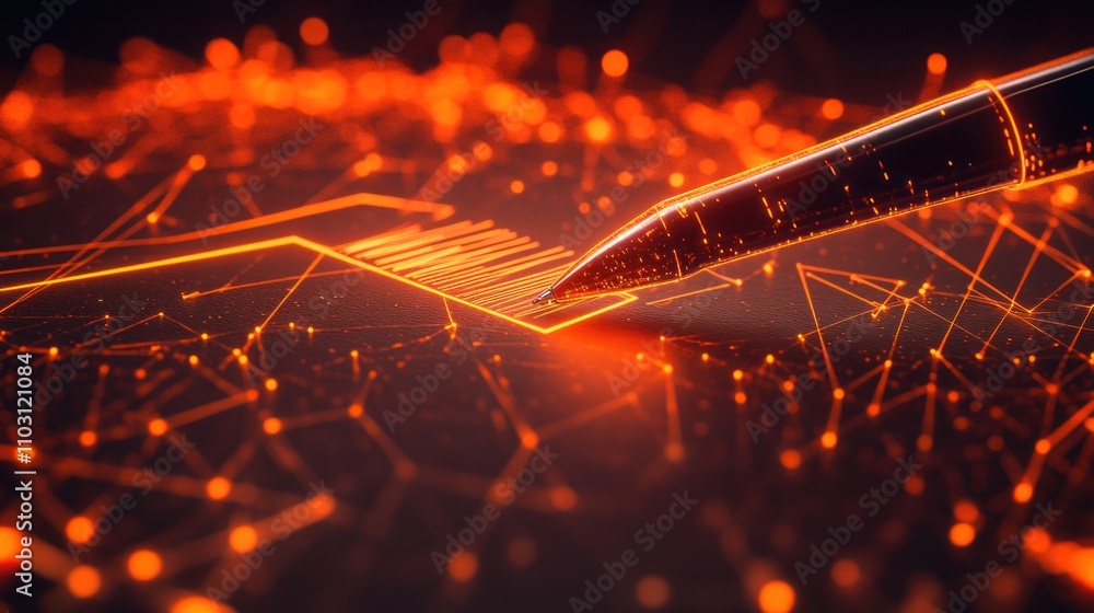 Poster a digital pen creating a glowing graph on a dark background, symbolizing technology and innovation.