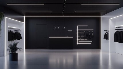 Fototapeta premium 2409_072.3d rendering architectural visualization of a stylish modern repair workshop for bike shop, front elevation view, advanced model full scene, 800 mm, tint shift, elegant lighting with