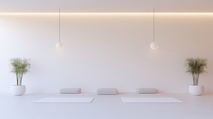 2409_081.3d rendering architectural visualization of a stylish modern meditation space for  yoga studio shop, front elevation view, advanced model full scene, 800 mm, tint shift, elegant lighting