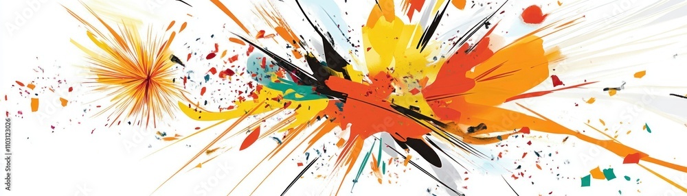 Poster a vibrant abstract design featuring splashes of color and dynamic lines.