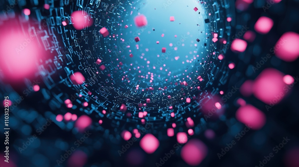 Poster an abstract representation of data packets traveling through a network of glowing nodes, symbolizing