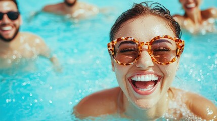 Naklejka premium Joyful summer fun swimming pool lifestyle photography bright atmosphere close-up happiness