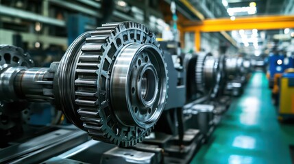 Fototapeta premium Close-up of metallic components in a modern manufacturing facility showcasing precision engineering and industrial design