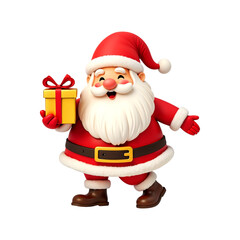 Obraz premium 3d cartoon Santa Claus with gift box isolated on transparent background. Santa png. Christmas. New year