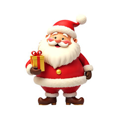 3d cartoon Santa Claus with gift box isolated on transparent background. Santa png. Christmas. New year