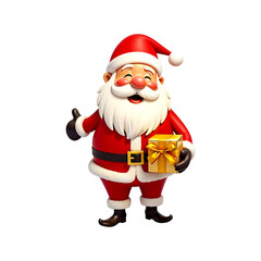 3d cartoon Santa Claus with gift box isolated on transparent background. Santa png. Christmas. New year