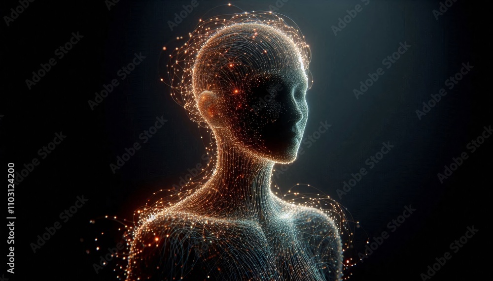 Aufkleber abstract representation of a human figure made of glowing data streams