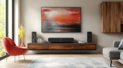 Modern Living Room with Stylish Furniture and Abstract Wall Art