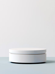 White podium on a table.