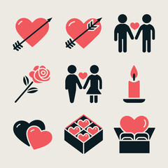 Valentine's Day Icon Collection - Isolated Vector Set on White Background