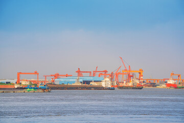 Suzhou Yangtze River Freight Port and Yangtze River Scenery in Jiangsu Province, China
