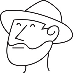 Beard Man Character Line Illustration