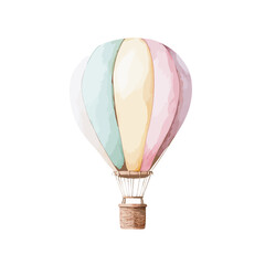 Fototapeta premium Pastel Watercolor Hot Air Balloon: A delicate and dreamy watercolor illustration of a hot air balloon in soft pastel colors. This whimsical image evokes a sense of wonder and adventure. 