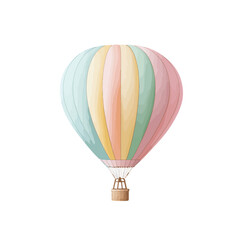 Fototapeta premium Pastel Dreams: A whimsical watercolor illustration of a hot air balloon, painted in soft pastel hues of pink, yellow, and blue, evokes a sense of wonder and gentle adventure. 