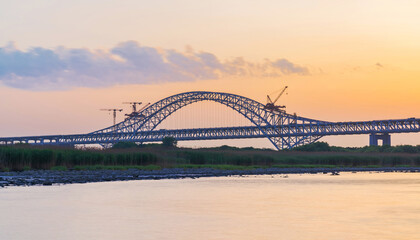 The Yangtze River Bridge from Changzhou to Taizhou in China and the Scenery of the Yangtze River