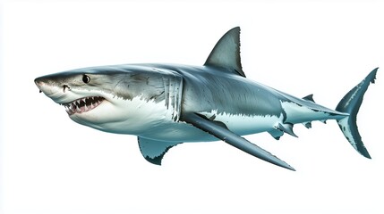 Fototapeta premium Illustration of a great white shark swimming in open water showcasing its powerful physique and sharp teeth