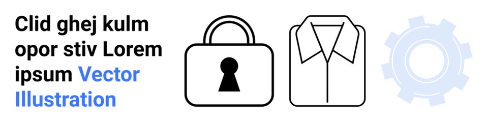 Lock with keyhole, a formal shirt, and a gear icon conveying themes of security, professionalism, and industrial mechanics. Ideal for business security, corporate attire, professional standards, work