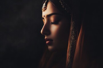 Portrait of a south asian woman in minimalistic traditional attire for cultural design