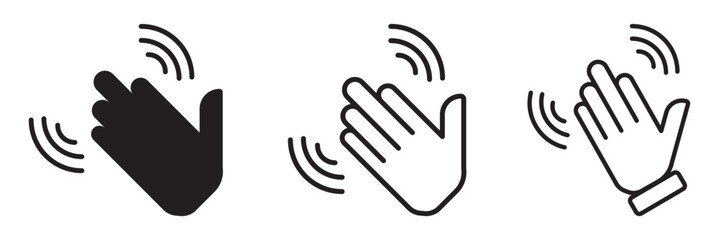 Set of hand hello icons. Hand waving, hand gesture, hello, hi, bye, wave hello, goodbye, greeting symbol. Vector.