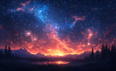 Fototapeta premium A Colorful Sky with Stars and Clouds