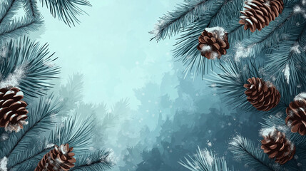Naklejka premium Close up winter fir tree branches with snow background.