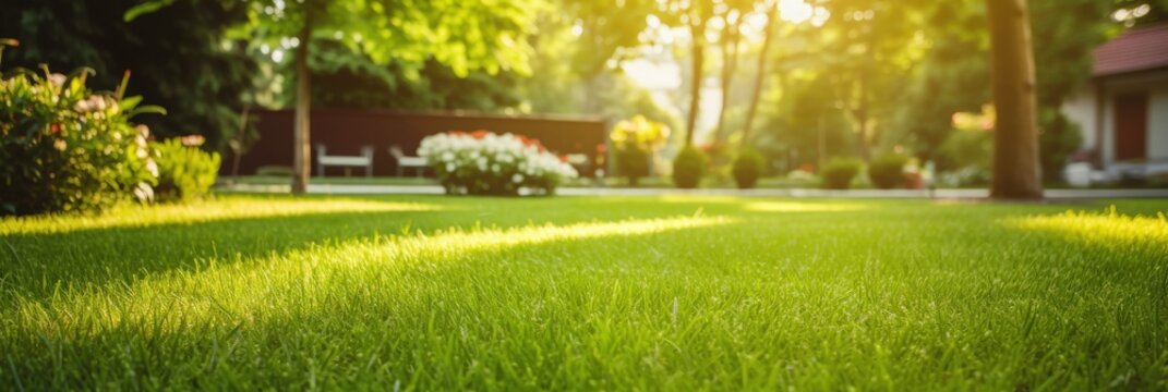 Sunlit Green Grass Backyard Nature Photography Serene Environment Ground Level Tranquility