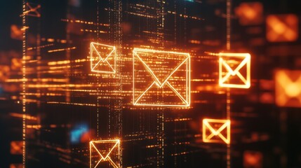 Abstract Digital Email Communication Concept in Neon Glow Style