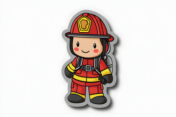 Cute Firefighter Sticker Vector Illustration