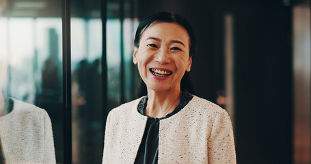 Smile, pride and portrait of businesswoman in office for finance career with growth. Confident,...