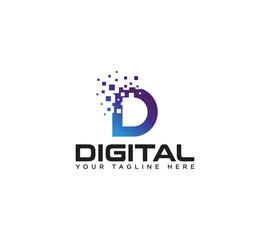 Colorful D letter digital pixel logo icon template for technology, Vector illustration.