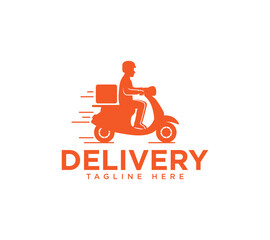 Delivery and Courier Boy Riding Motorbike Logo, Vector illustration.