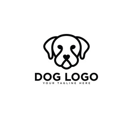 Simple dog head line art style logo design, Vector illustration.