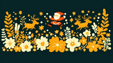 Jolly Santa Reindeer Floral Christmas Design