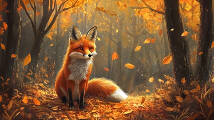 Autumnal Fox in Enchanting Forest