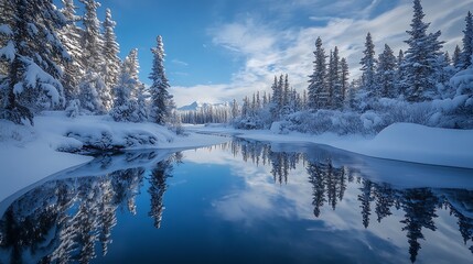 Obraz premium Aurora lights creating a mirror effect in a perfectly still arctic pond