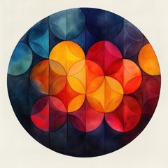 Fototapeta premium Abstract circular pattern with vibrant colors and overlapping shapes.