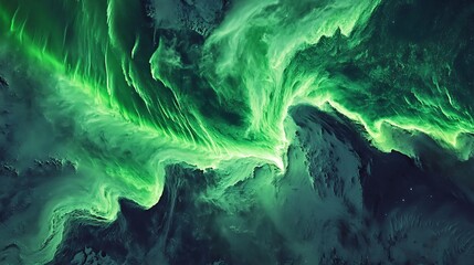 Vibrant aurora patterns swirling above a snowy plateau and frozen lake