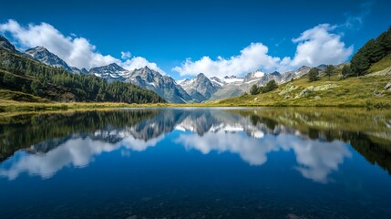 Fototapeta premium Aurora lights reflected in the glassy waters of an isolated mountain lake
