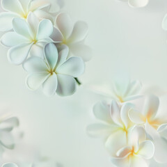 Fototapeta premium art, icm, motion, a seamless pattern that can be printed on a fabric. contains exotic and tropical flowers , tropical big leafs, background should be a peachy orange leafs should be blue and ecru, 
