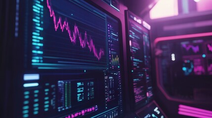 Obraz premium Data Visualization of Stock Market Trends with Neon Color Effects