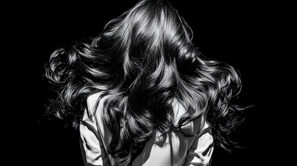 Silhouette of Woman with Long Wavy Hair in a Dark Background